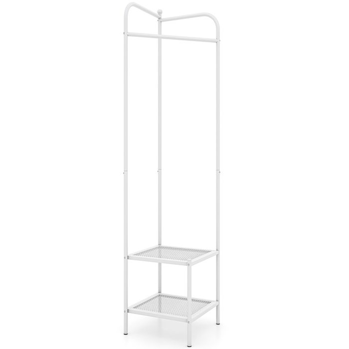 GIANTEX Porte-Manteau- Porte-Vêtements- Étagère à Chaussures à 2 Niveaux- Cadre en Métal- Entrée Chambre- 42 5x42 5x193 5cm- Blanc