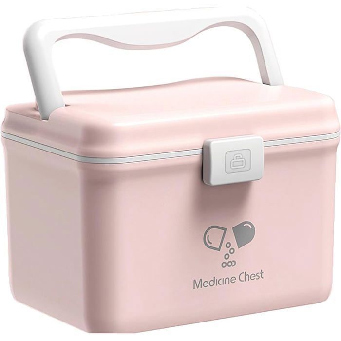 Boîte à Médicaments Portable 2 Couches 4.8L - Armoire Pharmacie Premiers Secours avec Poignée (Rose)