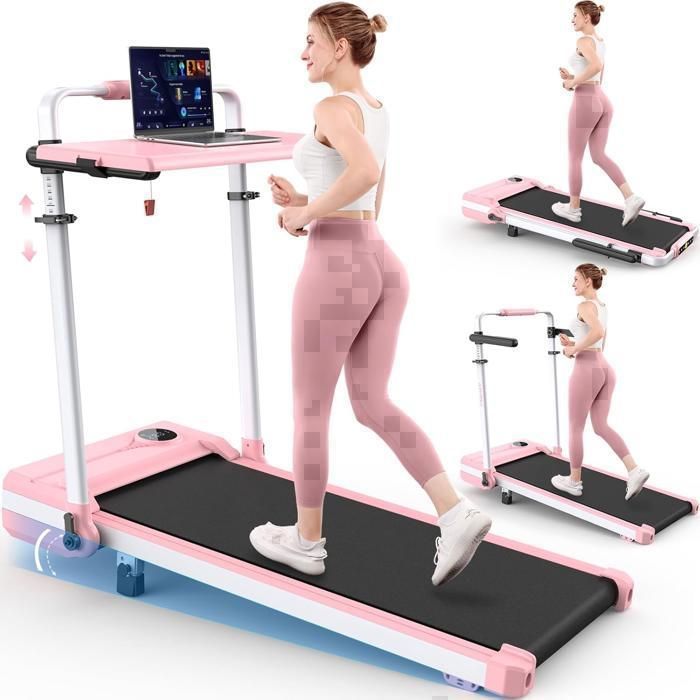 Tapis de Course Pliable-HOMDOX-Tapis de Marche Inclinable 9% avec Bureau Amovible 35 CV Charge Max 136kg Hauteur Réglable Rose