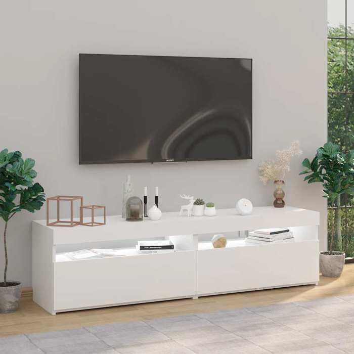 NEUF Armoires TV - Blanc Meubles TV 2 pcs - pour maison - avec lumières LED - Blanc 75x35x40 cm TT1552