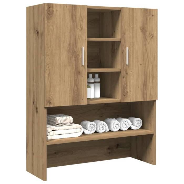Meuble pour machine à laver - vidaXL - Chêne artisanal - 705x255x90 cm - 2 portes - 4 compartiments ouverts