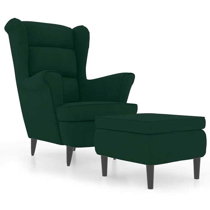 Les Soldes Fauteuil à oreilles (1 PLACE) - CLOUD - Chaise simple - Pour salon - avec tabouret vert foncé velours J5931