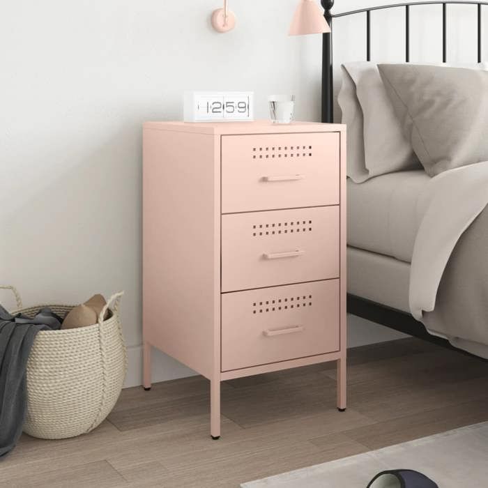 22274 1 pcs Armoire de chevet - MEUBLECHIC - avec rangement - Pour chambre - rose 36x39x68 cm acier（Printemps/été soldes）