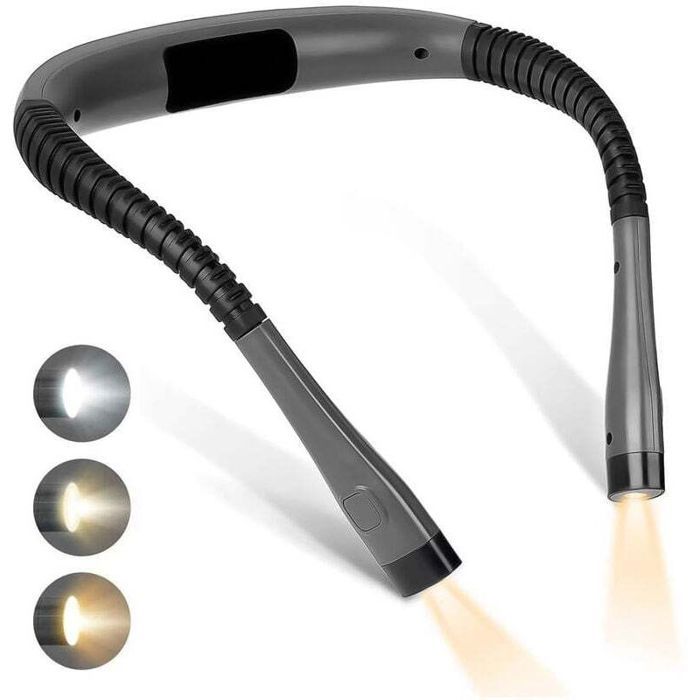 Lampe de Lecture de Cou Rechargeable Lampe pour lecture au Lit 3 Couleurs 6 Niveaux de Luminosité Bras Pliables