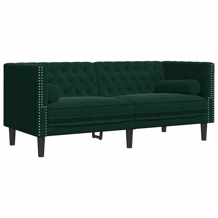 En PromotionCANAPÉ FIXE Vert - SHIELD - Canapé Chesterfield avec traversins 2 places - Sofa pour 2 personnes - vert foncé velours