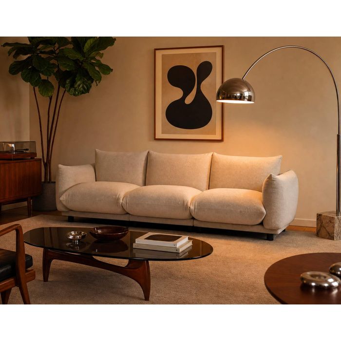 Jeanne - Canapé modulable 3 places en velours texturé - Beige