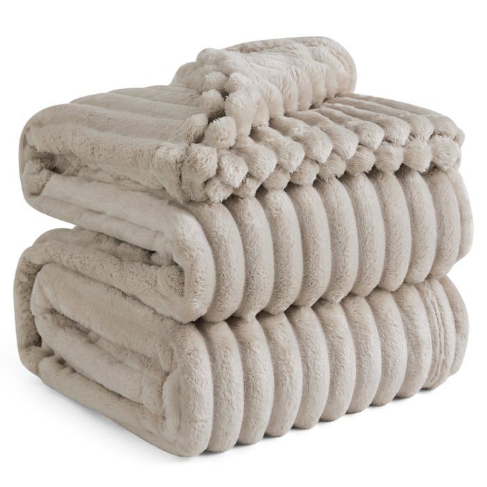 Bedsure Velours Côtelé Fleece - Plaid Chaud pour Chambre & Salon - Ambiance Cocooning - Pierre Ponce - 270x230cm