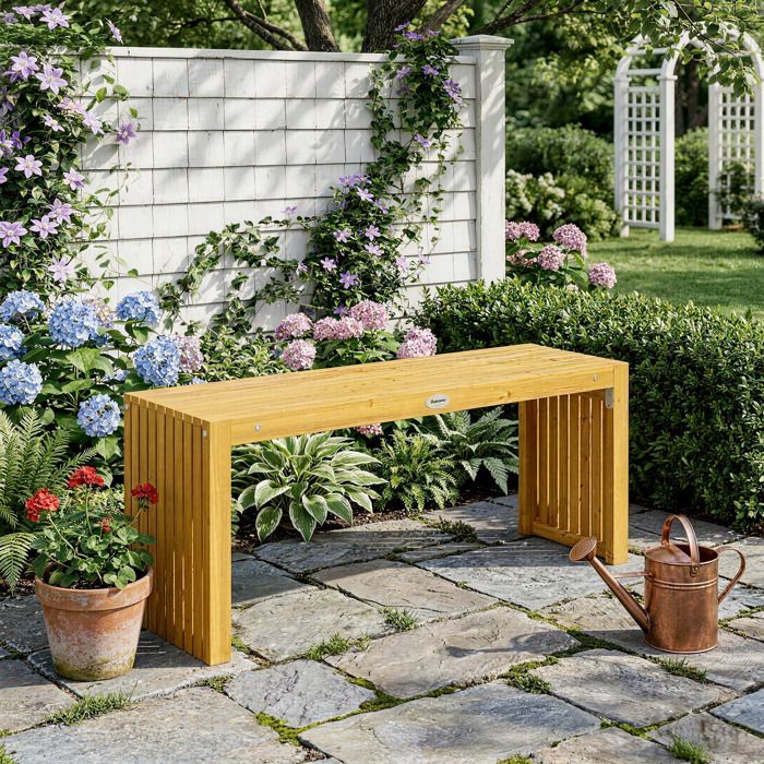 Banc de Jardin en Bois dAcacia sans Dossier 2 Places Assise à Lattes Effet Bois 110x30x45cm Bois naturel