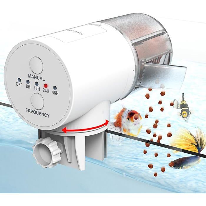 - Distributeur de Nourriture Automatique pour Poissons  4 minuteries programmables  Mangeoire Bouton - Blanc