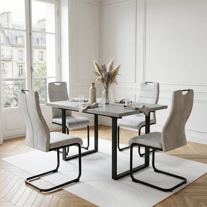 JIEXI Table de Salle à Manger Extensible en Forme de U et 4 chaises Cantilever Couleur crème pour Cuisine Salle à Manger