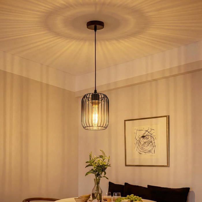 Lustre - NETTLIFE - Lustre rétro noir E27 - 1 ampoule - Métal - Style industriel