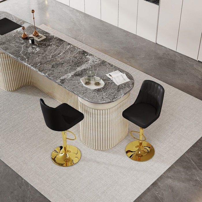 Tabourets de bar lot de 2 hauteur réglable pivotant 360°assise similicuir matelassépieds métal doré 44x44x95.5-117.5cmSans Table