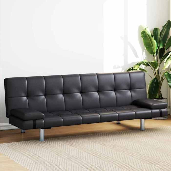Canapé-lit - vidaXL - Banquette convertible - Avec oreillers - Clic-clac - Similicuir - Noir - 168x82 cm 964gvl58r