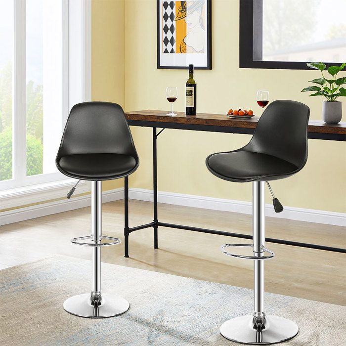 OHMG-Lot De 2 Tabourets Hauts De Bar-Poignée De Levage-Avec Pédales-Châssis Agrandi-Métal Électroplaqué-Antidérapant-Noir
