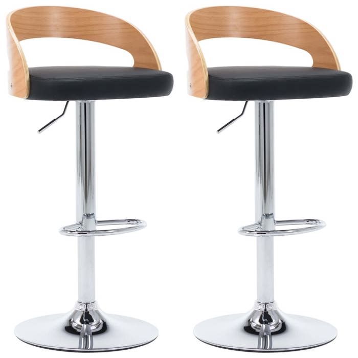 Les SoldesTabourets de bar Tabourets Cuisine - (2 pcs) - 2 personnes - noir similicuir et bois courbé(465x45x(80 - 1005) cm)