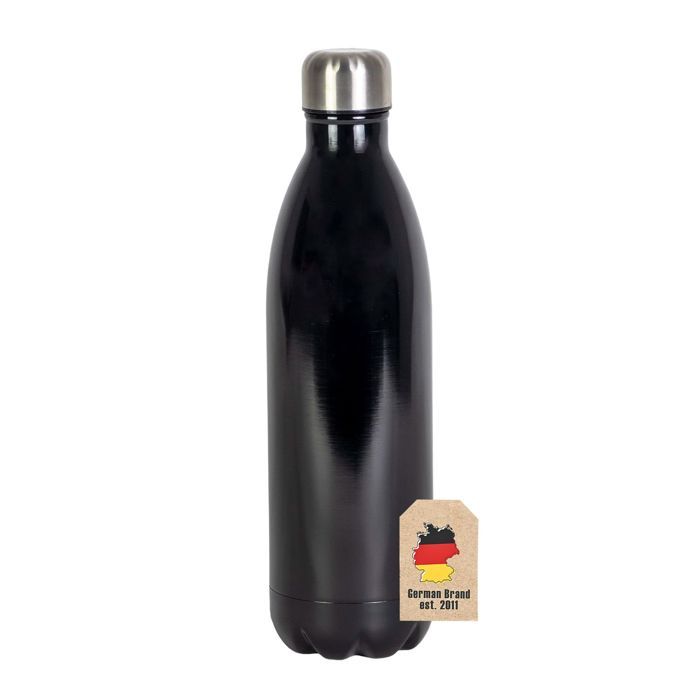 Gourde isotherme 1 litre en acier inoxydable noir - bouteille thermos étanche eau thé café sport fitness randonnée outdoor