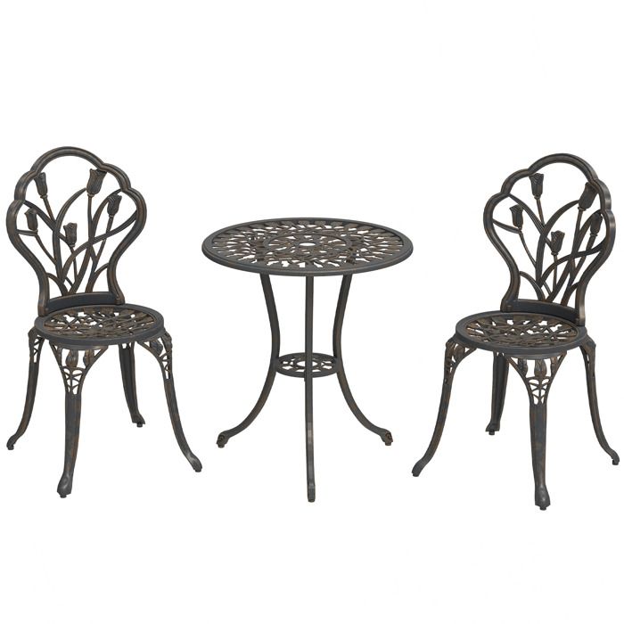 FSX Ensemble dextérieur 3 pièces comprenant 2 chaises de jardin et une table ronde avec trou pour parasol bronze