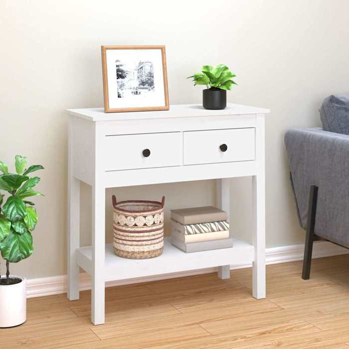 Table console Blanc 75x35x75 cm Bois massif de pin - Cadre durable - design élégant(18766)