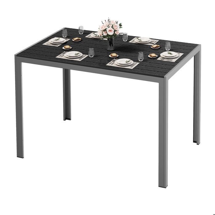 Table de Jardin - Bealife - 4 Personnes - Structure Métal - Plateau Bois Composite - À Lattes - Résistante aux Intempéries - Gris