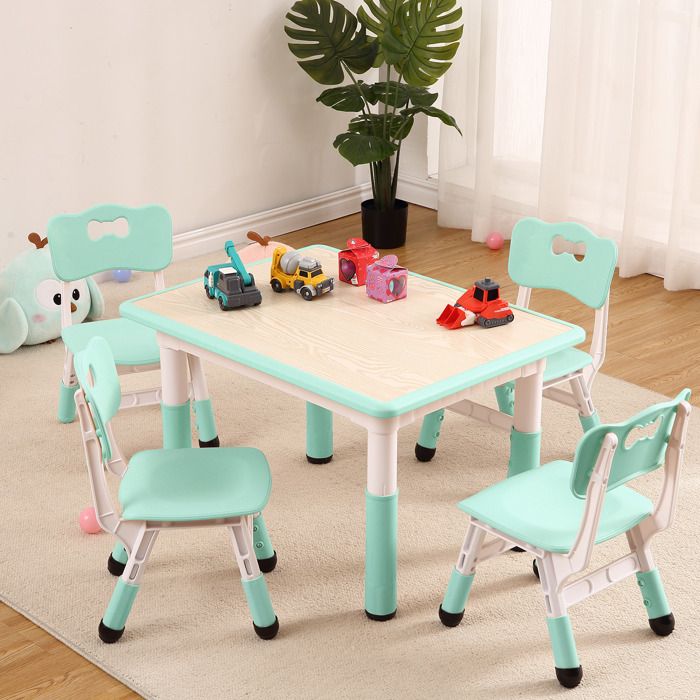 KOIOPLIE Ensemble table et 4 chaises enfant réglable en hauteur (2-10 ans) - plateau graffiti effaçable - antidérapants - Bleu lac