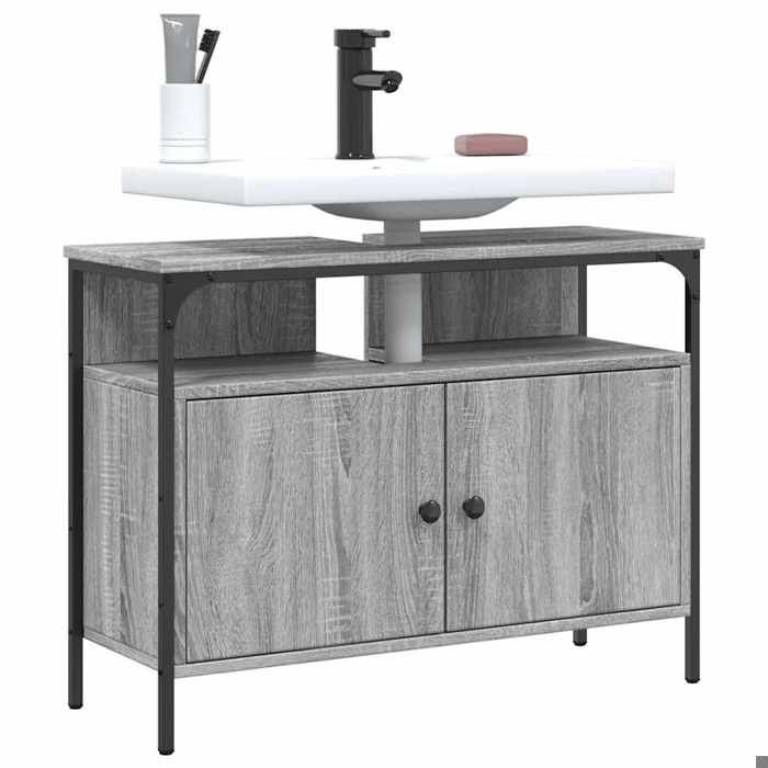 Gris Armoire lavabo de salle de bain sonoma gris 80x30x60 cm - Meuble Rangement LV36460