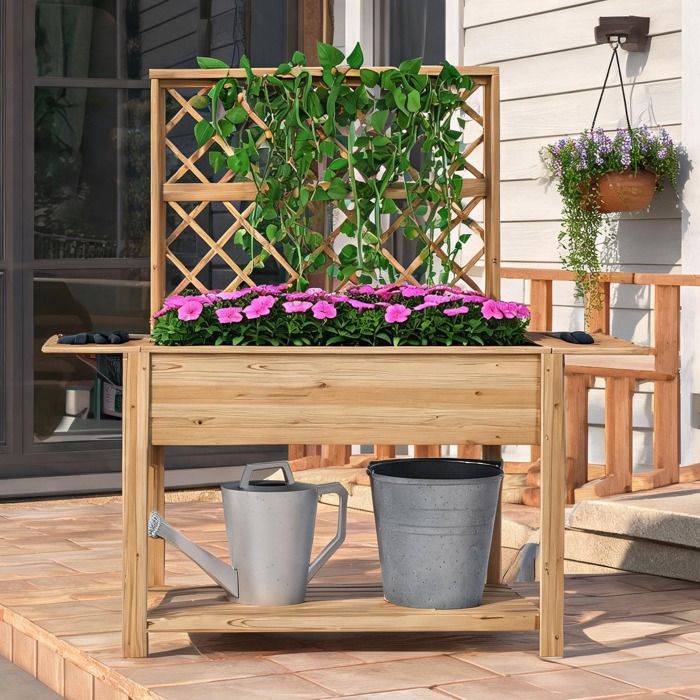 Jardiniere Bac A Fleur en Bois Bois naturel 140 x 45 x 151 cm