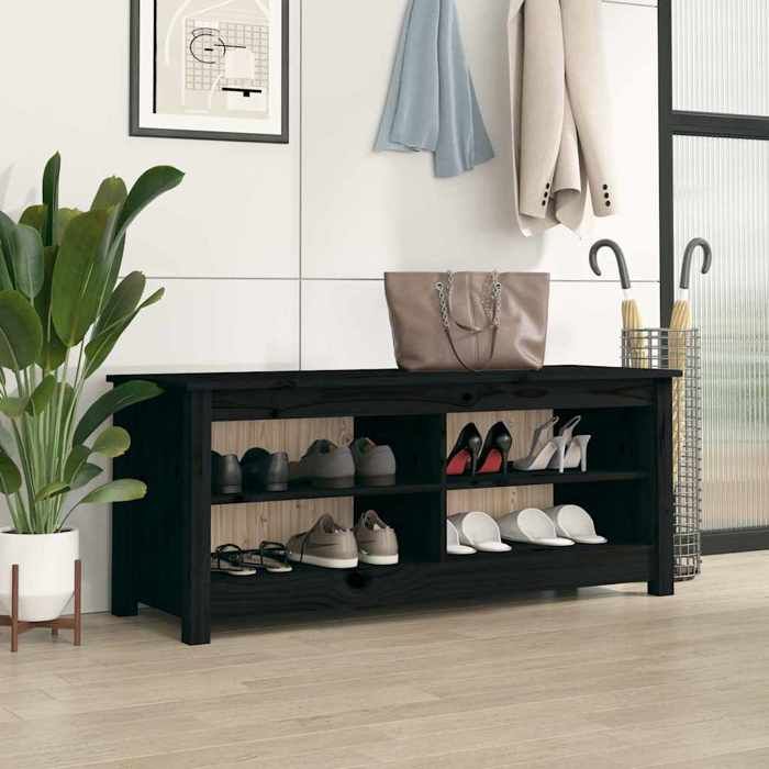Banc de rangement à chaussures intérieur - VIDAXL - Armoire de couloir - Noir 110x38x455 cm Bois de pin massif@15929