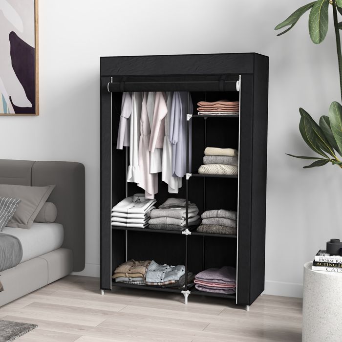 Armoire en tissu - ZEVKOR - 103×43×162 5 cm - 1 tringle - 6 étagères - Fermeture zippée