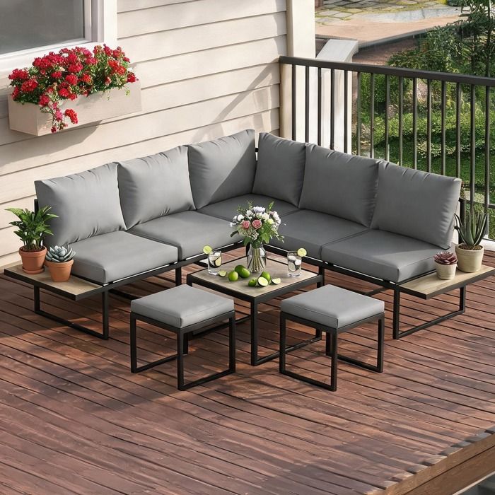 Canape Convertible en Acier Polyester Gris Foncé 195 x 195 x 66 cm - Gris Foncé Acier Polyester 195 x 195 x 66 cm