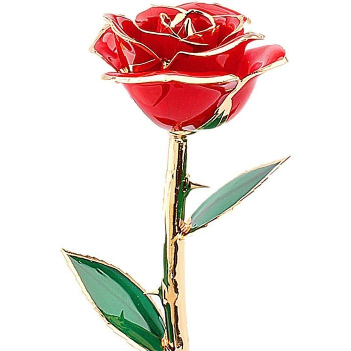 Rose en or 24 carats - 28 cm - Or rouge - Support - Boîte en verre - Pour bureau - Mariage - 1 article