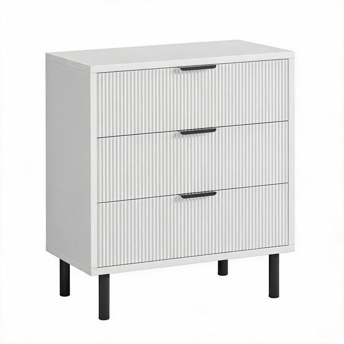 JoyGarden Commode cannelée 3 tiroirs 70x40x76 cm meuble rangement moderne avec poignées noires et anti-basculement pour chambre