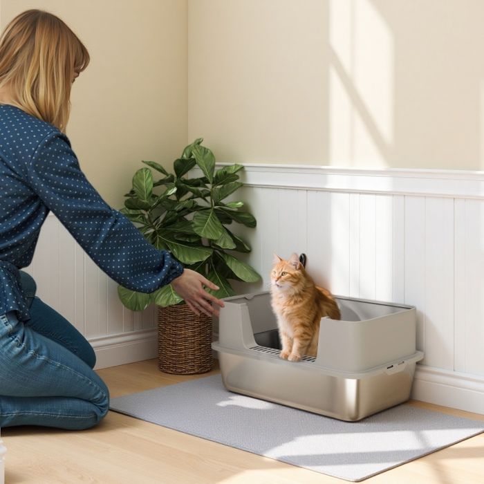 Toilettes pour Chats en Acier Inoxydable Grand Modele pour Chats Facile a Nettoyer Anti-Rouille 60 2 x 40 2 x 29 5 cm Noir