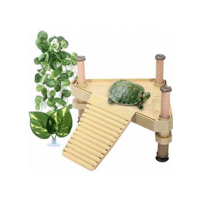 Plateforme flottante pour tortues avec échelle idéale pour se prélasser au soleil. Accessoire de décoration pour aquarium et autres