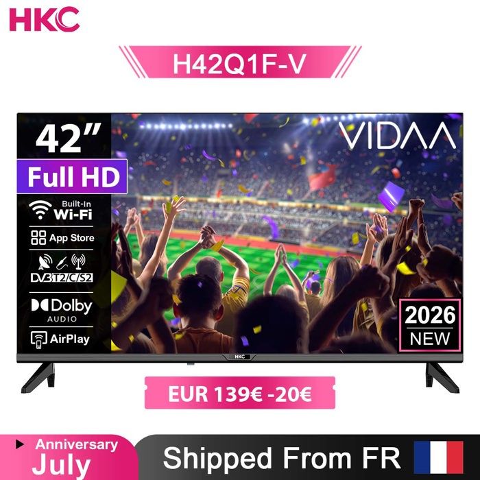 HKC Téléviseur Intelligent 42 Pouces FHD 1920x1080 HDR10 Dolby Audio DVB T2 S2