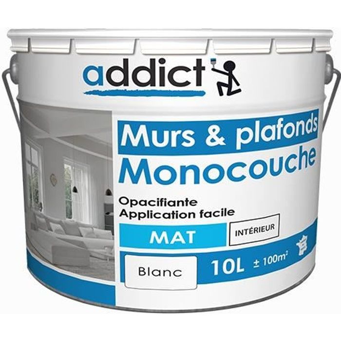 Addict Murs & Plafonds Monocouche Acrylique Mat 10L - Peintures murs et plafonds
