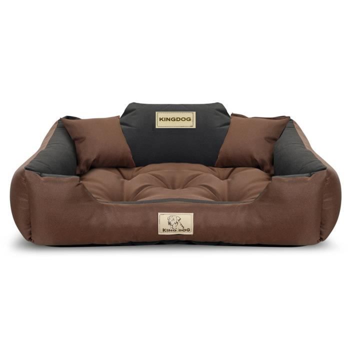 Meilleurs prix pour Lit pour chien KINGDOG 145 x 115 cm coussin imperméable marron et noir avec deux coussins 15x15cm