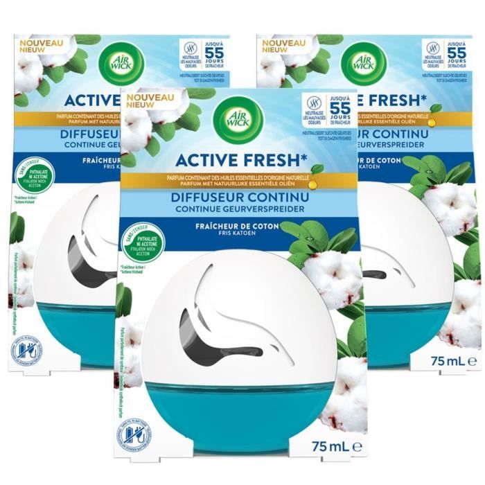 Lot de 3 Diffuseurs Continu Active Fresh Coton Flacon de 75 ml
