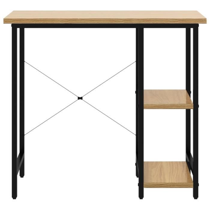 Bureau - AKOZON - Droit - Noir et chêne clair - 80x40x72cm - MDF et métal