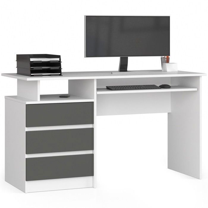 Bureau dordinateur AKORD CLP Blanc 135 cm 3 tiroirs façade Gris Graphite 2 étagères 135x60x77 cm Bureau dordinateur AKORD CLP Blanc 135 cm 3 tiroirs façade Gris Graphite 2 étagères 135x60x77 cm