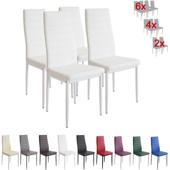 chaises de salle à manger - albatros - milano blanc - métal et simili cuir - lot de 4