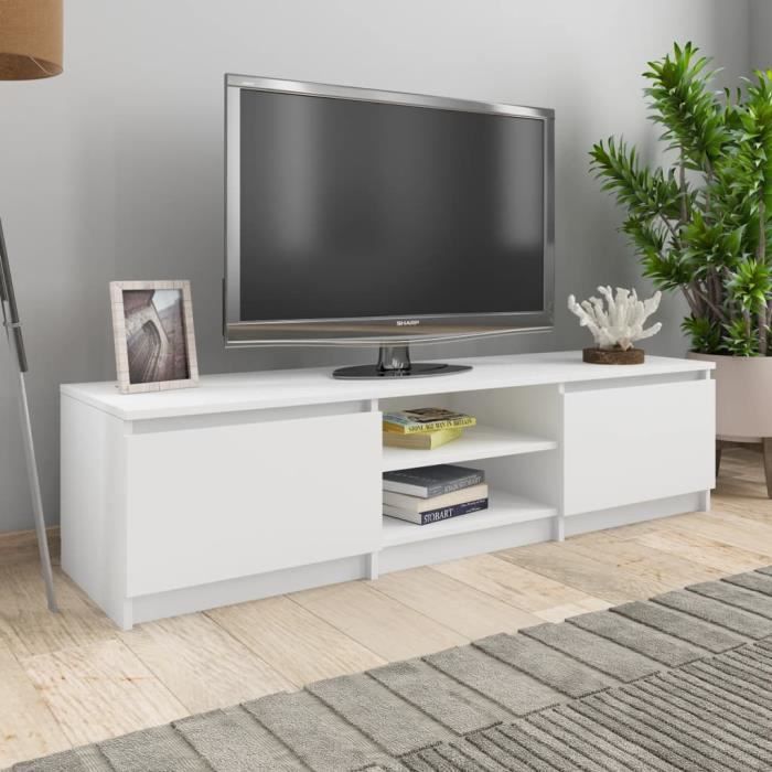 Meuble TV - ALOMEJOR - LeDivil - Bois dingénierie - 140x40x355 cm - Blanc Mat