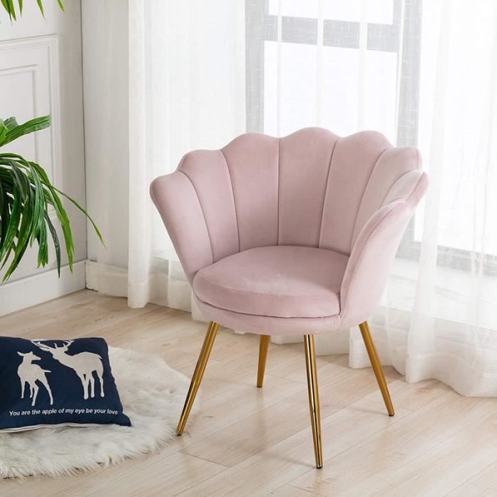 wahson fauteuil en velours chaise salle à manger avec pieds en métal plaqué or, chaise pour salon/chambre/coiffeuse (rose clair)
