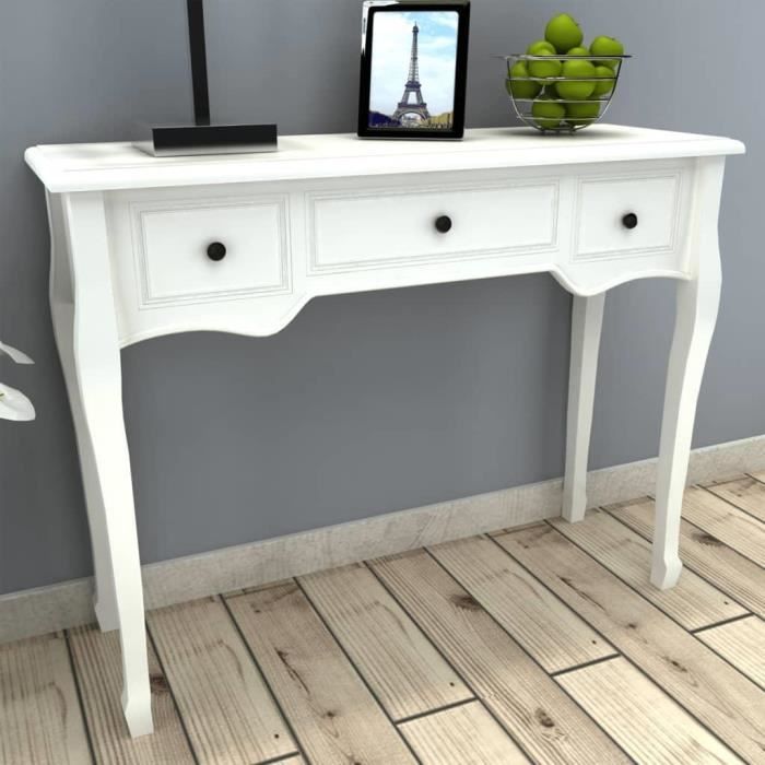 Table de console avec 3 tiroirs-Table d'Entrée en Bois-Utilisation en Salon, Chambre-100 x 35 x 78 cm-Blanc