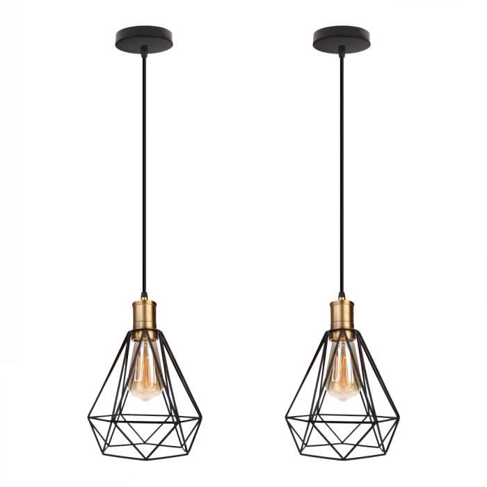 U-Do 2Pcs Lustre Suspension Luminaire Cage en Fer Noir E27 Vintage Lampe de Plafonde Brillant design Rétro pour Couloir Escalier