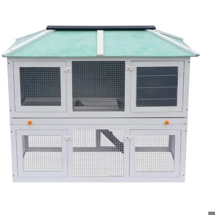 Cage clapier double pour animaux 130 x 68 x 105 cm bois vert blanc 02_0000571