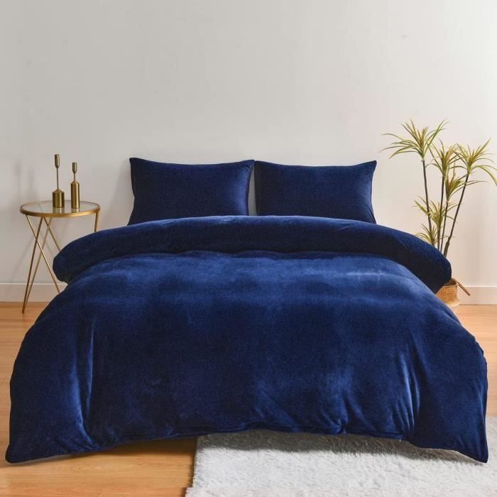 Chanyuan Parure De Lit Chaude En Peluche 155X220 Cm Bleu Foncé Et Moelleux Toucher Cachemire Housse De Couette 2 Pièces [q45987]