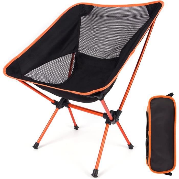 Chaise de Camping Pliable Ultra Légère Chaise de Plage avec Sac de Transport Chaise de Pêche Pliante pour Randonnée (Orange)