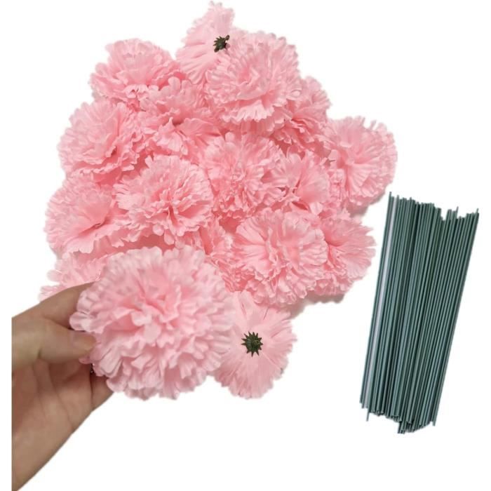 50 Têtes De Fleurs Artificielles En Soie Avec Tiges | Pour Décoration Mariage, Centre De Table, DIY | Taille 5.1 Cm