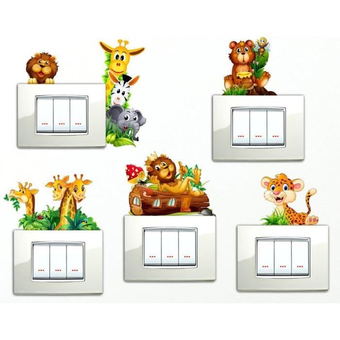 Stickers Muraux Éléphant Girafe Chambre Enfant - Autocollants Animaux Nuages Étoiles Lune