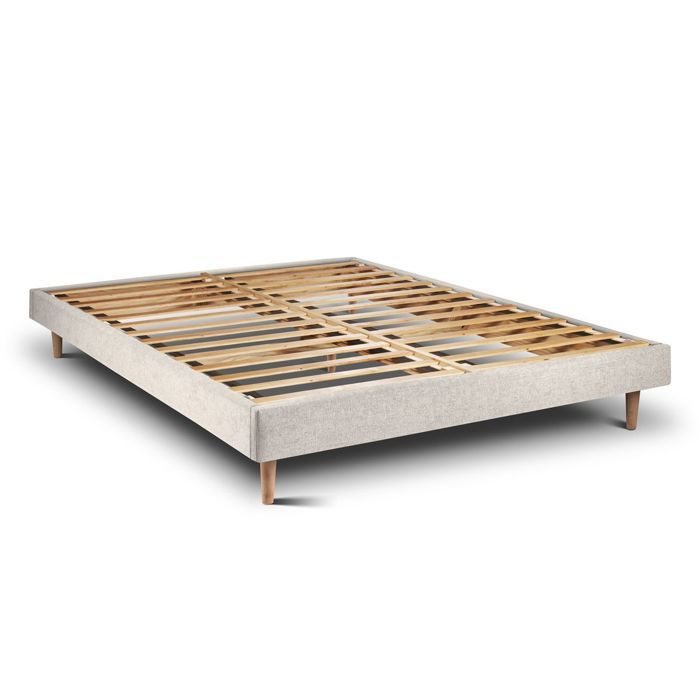 Sommier Kit TissuBeige clair 150x190 H29cm Sommeil de plomb - Sommier en bois massif avec Pieds bois cones 15 cm